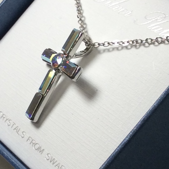 Silver Plated Swarovski Crystal Cross Pendant - Picture 5 of 16